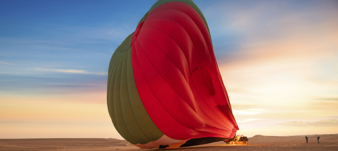 Hot air balloon getting ready in dubai desert