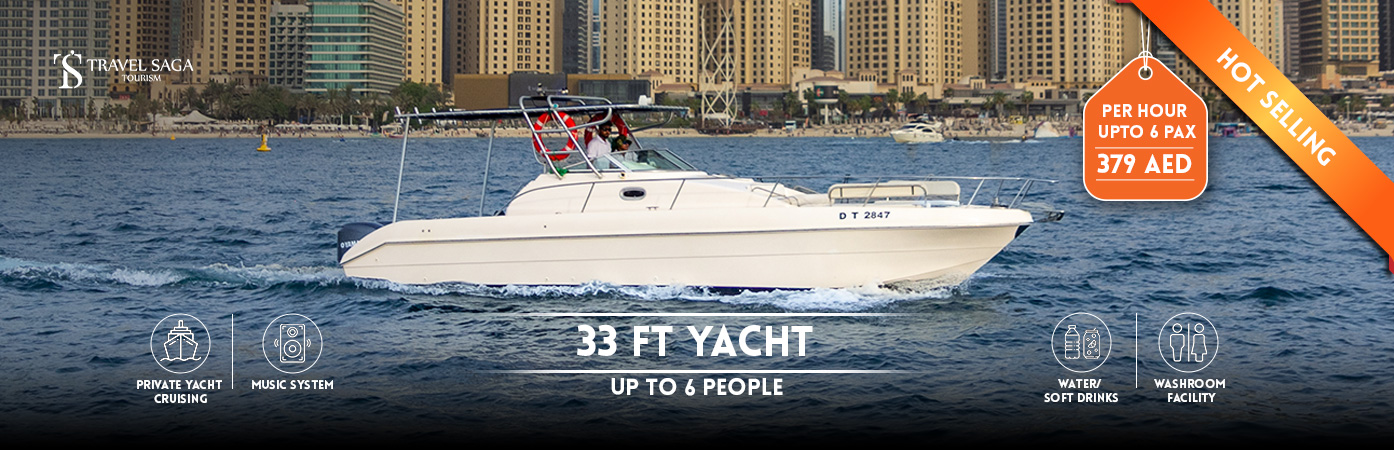 Things to do in Dubai and 33 FT Yacht | fishing yacht BT banner travel saga tourism