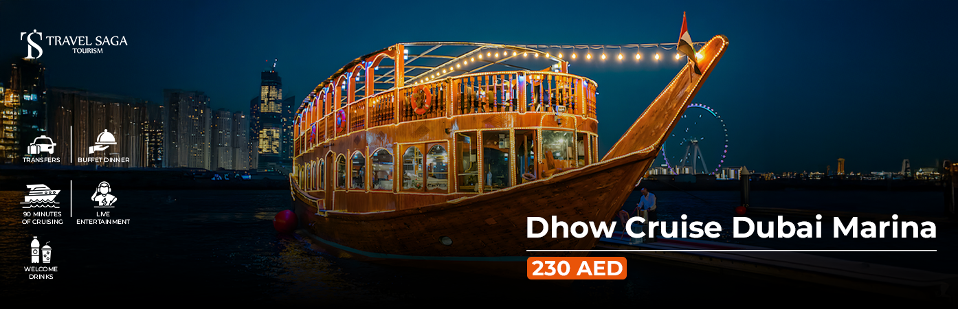 Book Dhow Cruise Dubai Marina skyline view