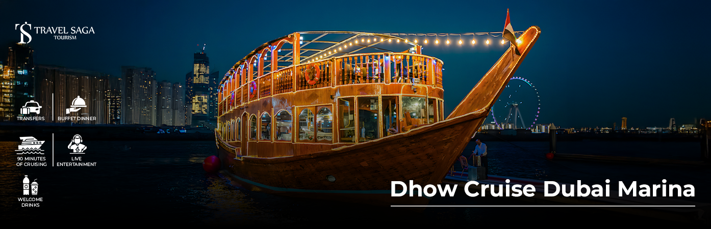 Book Dhow Cruise Dubai Marina skyline view