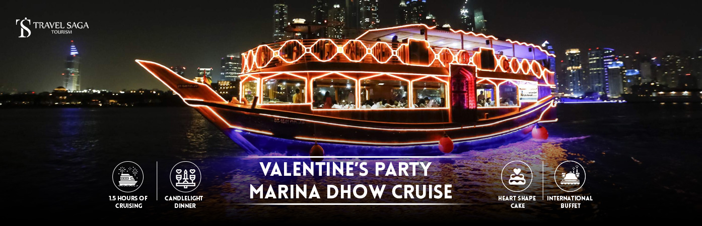 valentines party at marina dhow cruise | Valentine’s dinner cruise BT Banner by Travel Saga Tourism