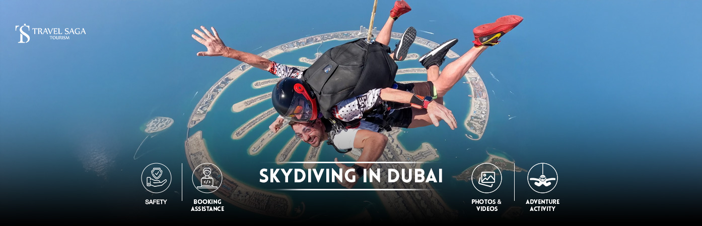 skydive Dubai price | skydive Dubai palm BT banner By Travel Saga Tourism