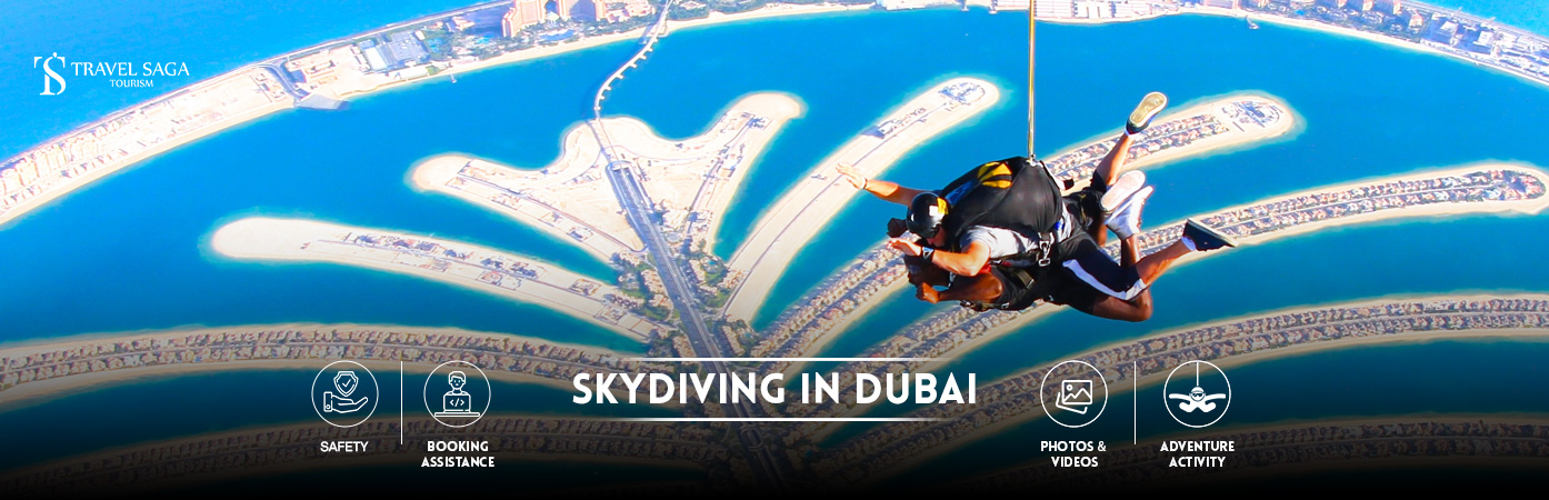 skydive Dubai price | skydive Dubai palm BT banner By Travel Saga Tourism