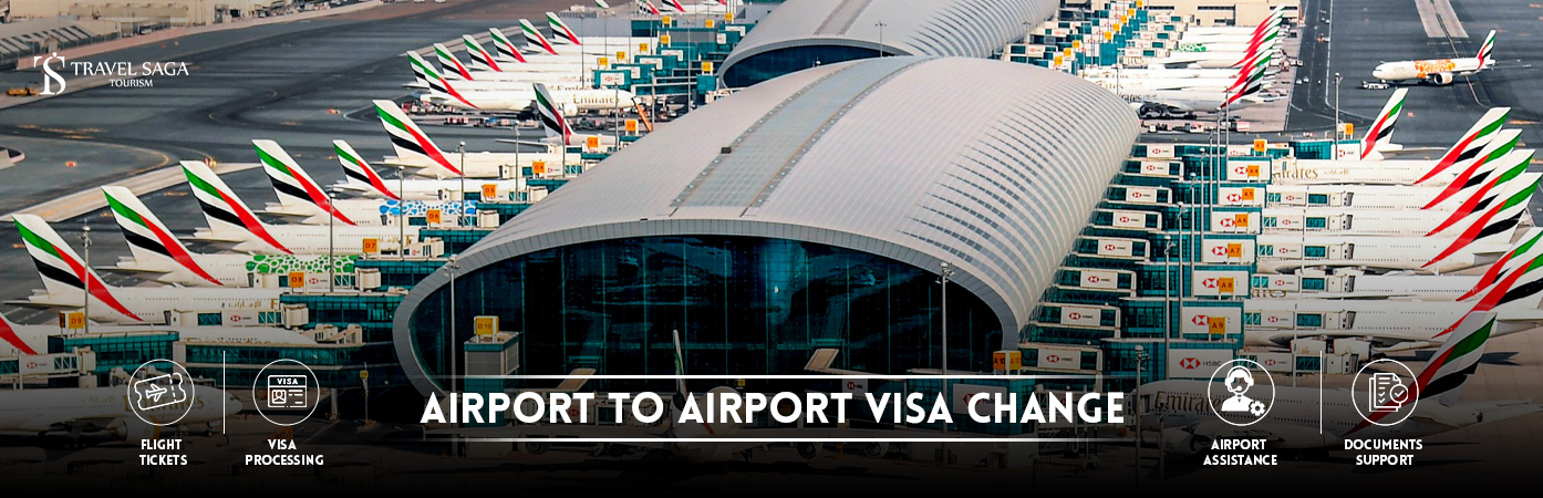 airport to airport visa change abu dhabi | Airport to Airport Visa Change BT banner by Travel Saga Tourism