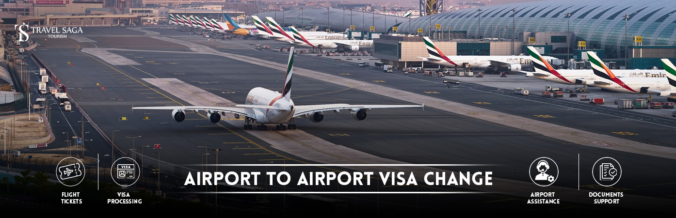 airport to airport visa change abu dhabi | Airport to Airport Visa Change BT banner by Travel Saga Tourism