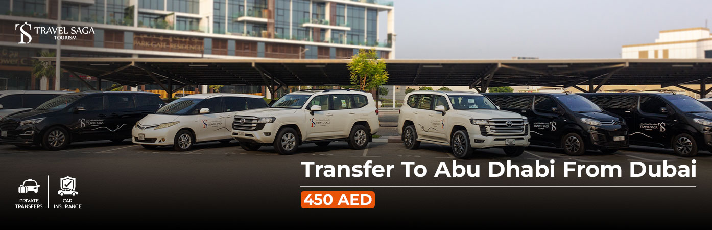 Abu Dhabi Drop off From Dubai Private car BT Banner by Travel Saga Tourism