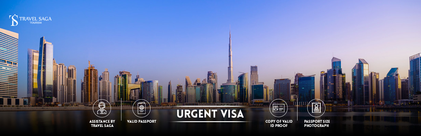 Urgent Dubai Visa | urgent visit visa dubai Bt banner by Travel Saga Tourism