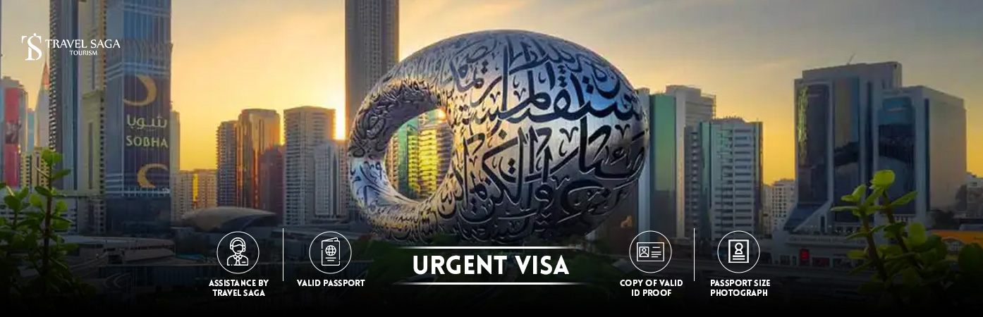Urgent Dubai Visa | urgent visit visa dubai Bt banner by Travel Saga Tourism