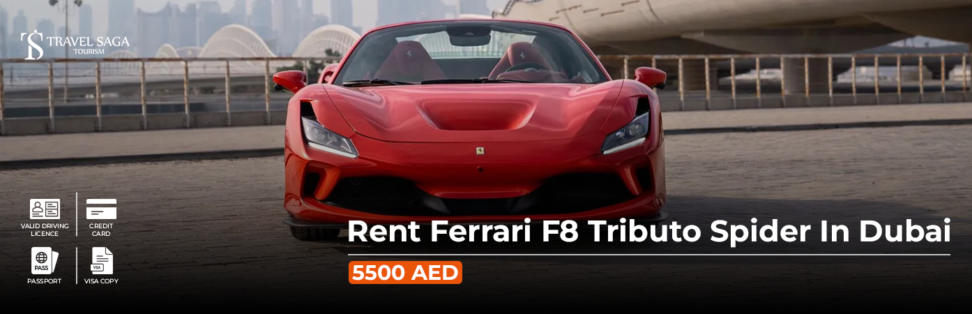 Rent Ferrari F8 Tributo Spider BT Banner by Travel Saga Tourism