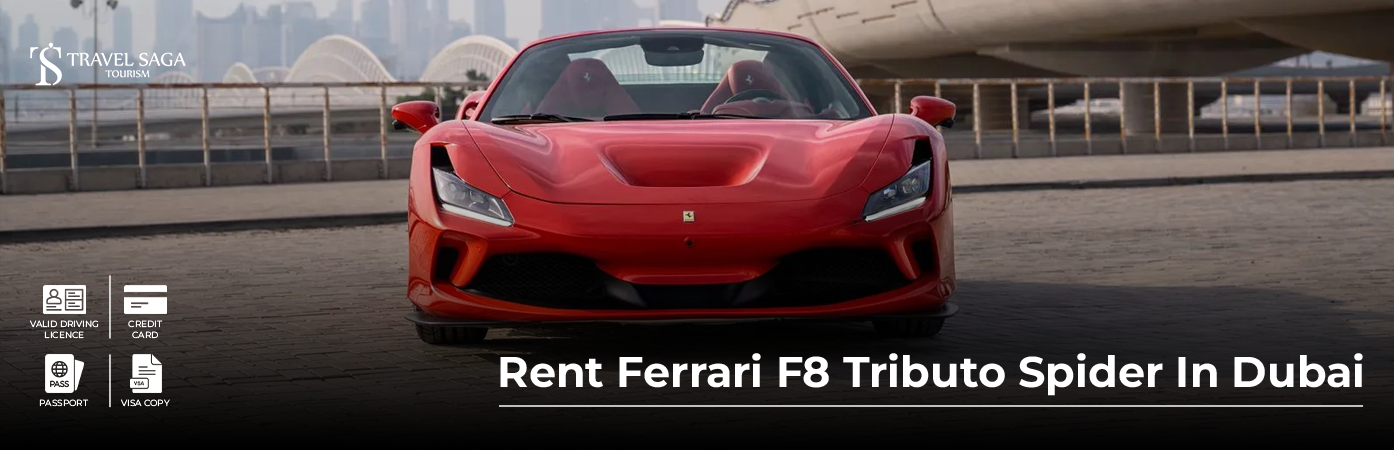 Rent Ferrari F8 Tributo Spider BT Banner by Travel Saga Tourism