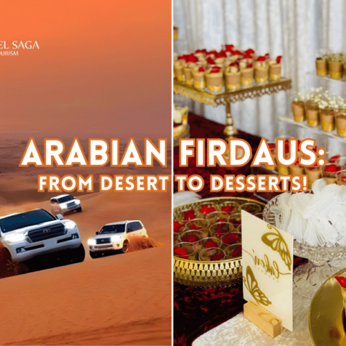 cars in desert and dessert table setting.Travel Saga Tourism