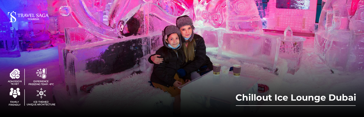 Visitors inside Chillout Ice Lounge Dubai frozen café