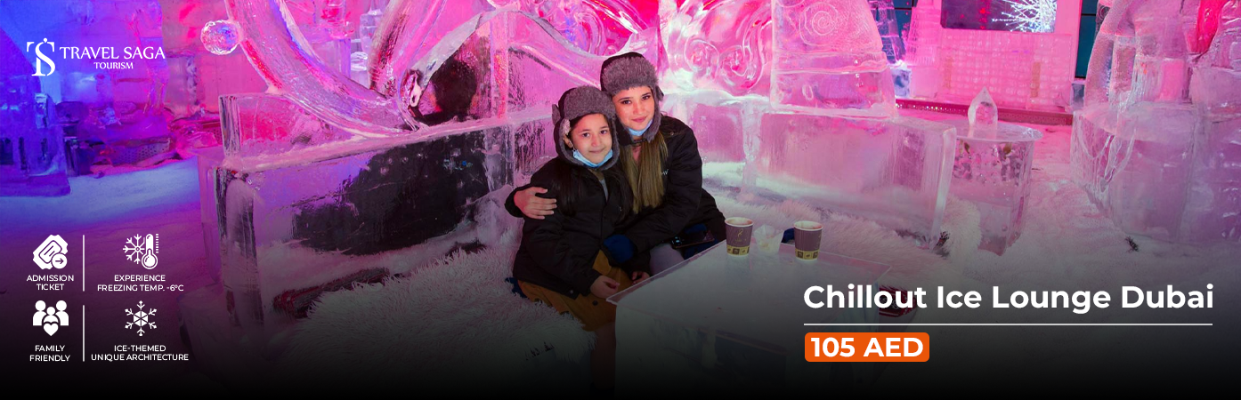 Visitors inside Chillout Ice Lounge Dubai frozen café