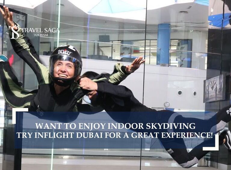 Inflight dubai indoor skydiving and Inflight Dubai blog banner by Travel Saga Tourism