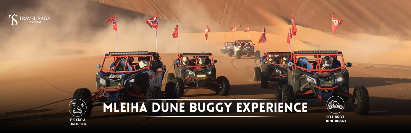 Mleiha Dune Buggy Safari and Mleiha desert dune buggy banner Travel saga Tourism