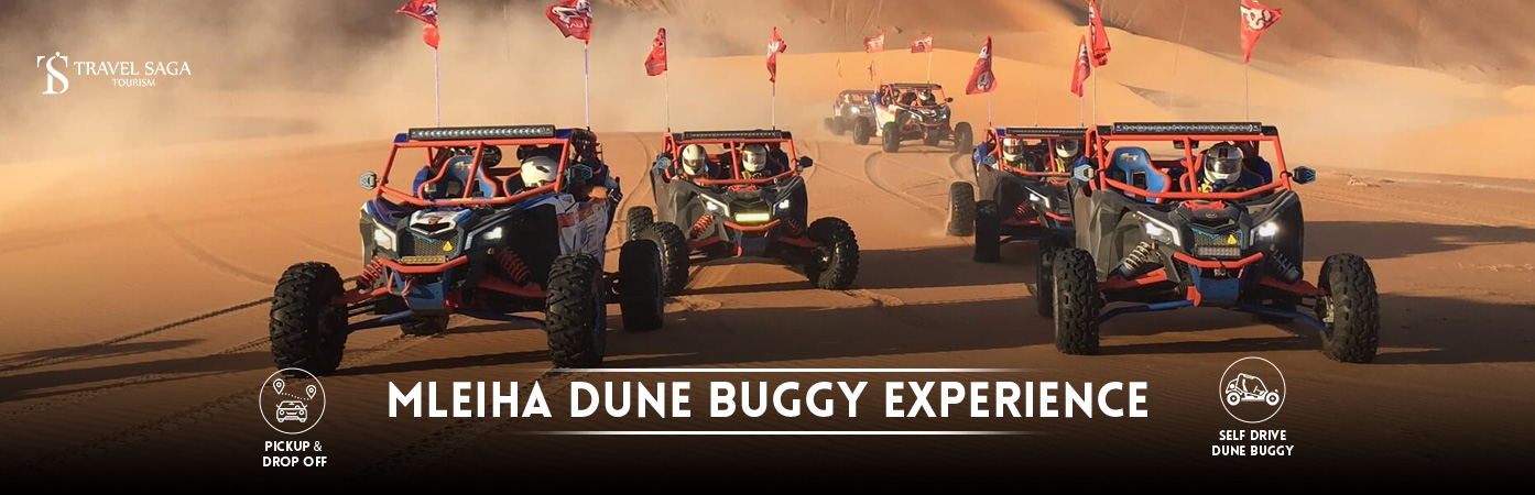 Mleiha Dune Buggy Safari and Mleiha desert dune buggy banner Travel saga Tourism