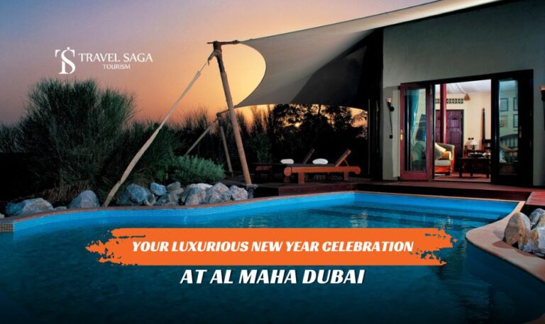 Celebrate New Year at Al Maha and New Year Party Al Maha blog banner by Travel Saga Tourism