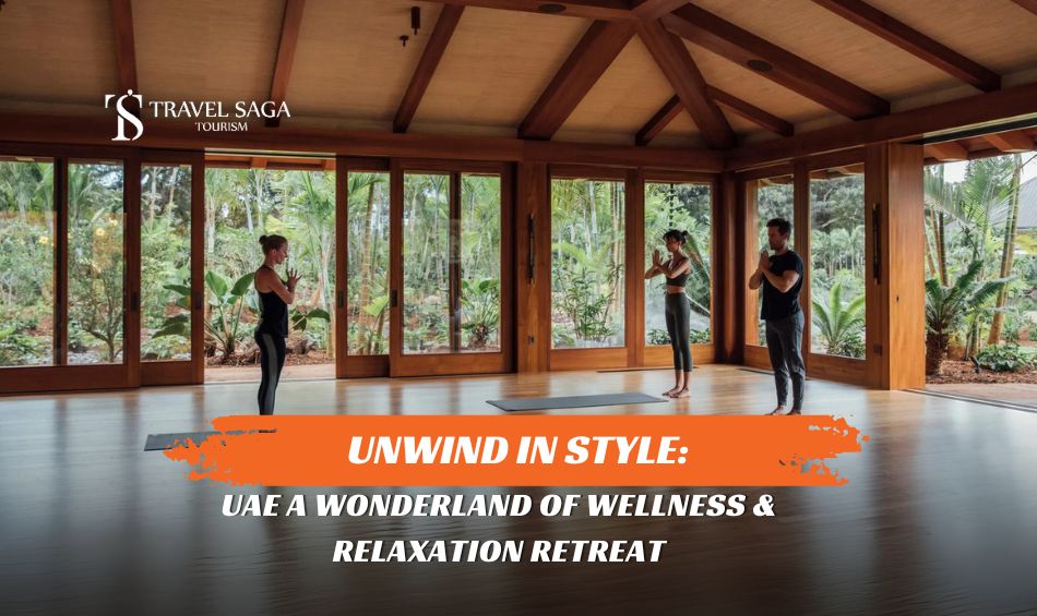 Dubai promoting wellness tourism, Wellness Retreats in UAE blog banner by Travel Saga Tourism