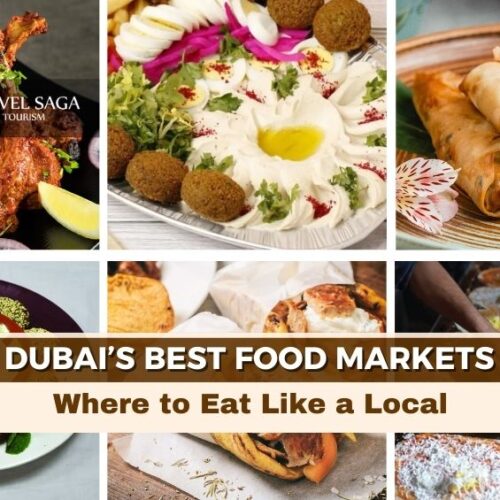 Best Street Food Markets in Dubai, The best food halls in Dubai Blog Banner by Travel Saga Tourism