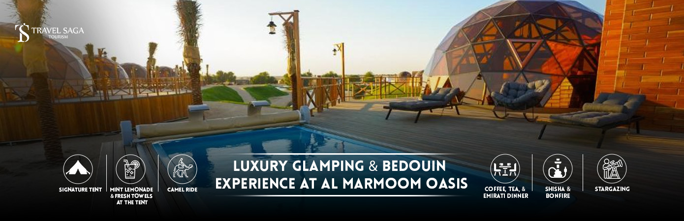 Al Marmoom Oasis Dubai and Al Marmoom Oasis with Luxury Glamping & Bedouin Experience BT banner by travel saga tourism