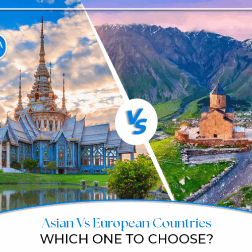 Asia vs Europe travel, Asia vs Europe backpacking Blog Banner by Travel Saga Tourism