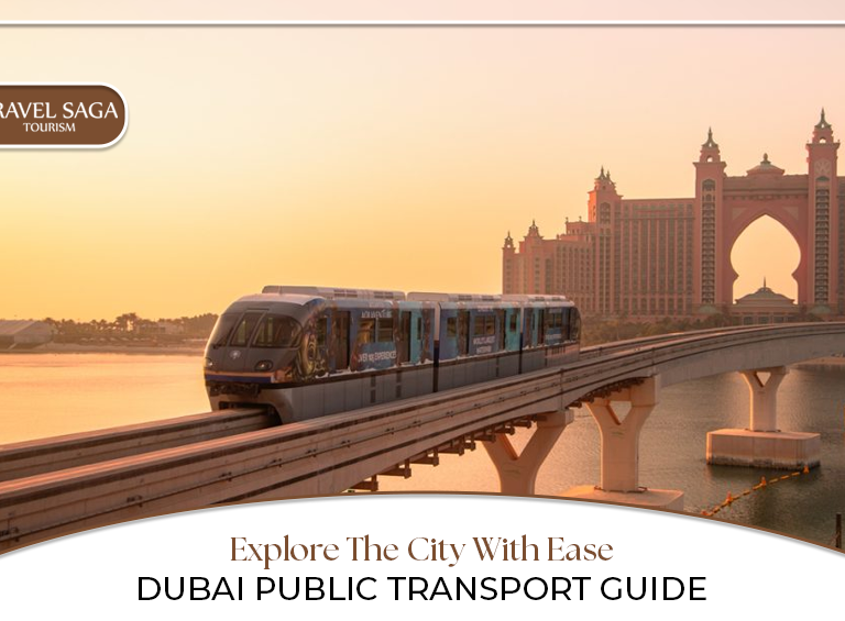 Dubai public transport guide, Public transport in Dubai for tourists Blog Banner by Travel Saga Tourism