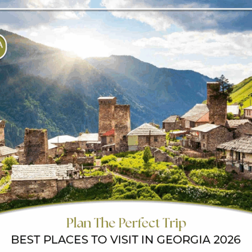 Best places to visit in Georgia 2025, Georgia tourist attractions Blog Banner by Travel Saga Tourism