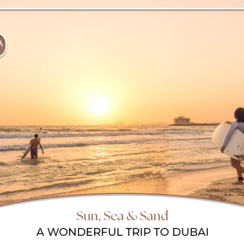 Dubai beach vacation, Dubai beach resorts Blog Banner by Travel Saga Tourism