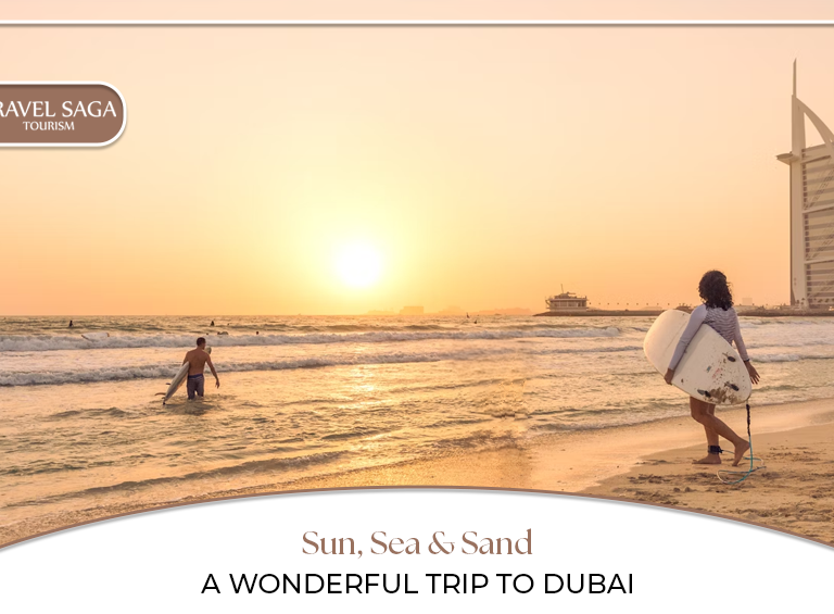 Dubai beach vacation, Dubai beach resorts Blog Banner by Travel Saga Tourism