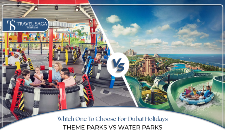 Theme parks vs water parks | Theme park attractions Blog Banner by Travel Saga Tourism