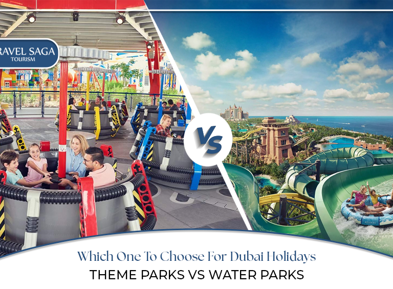 Theme parks vs water parks | Theme park attractions Blog Banner by Travel Saga Tourism