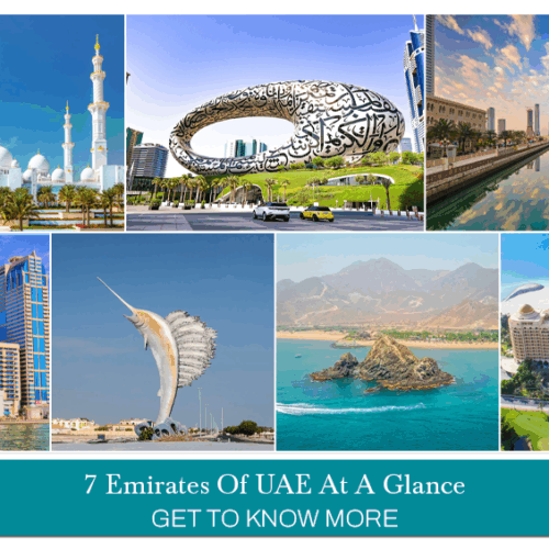 7 Emirates of UAE,  UAE emirates guide Blog Banner by Travel Saga Tourism
