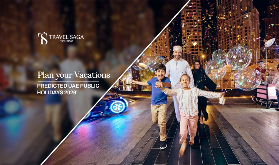 UAE public holidays, Dubai holidays 2026 Blog Banner by Travel Saga Tourism