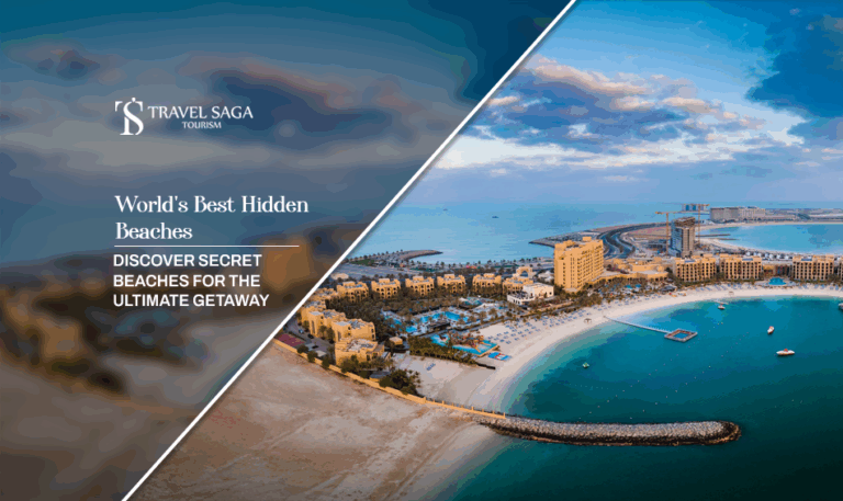 World's Best Hidden Beaches, secret beaches in the world Blog banner by Travel Saga Tourism