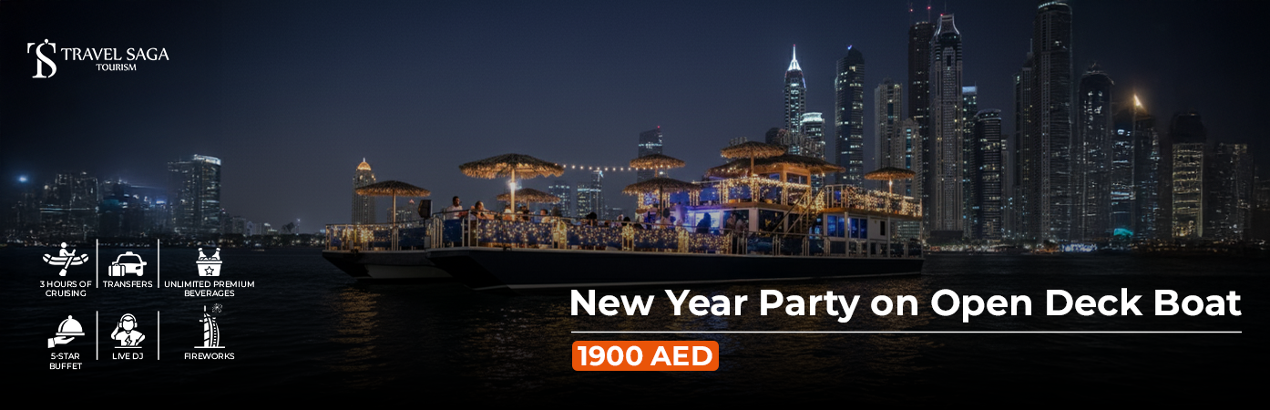 New Year Party on Open Deck Boat BT Banner by Travel Saga Tourism