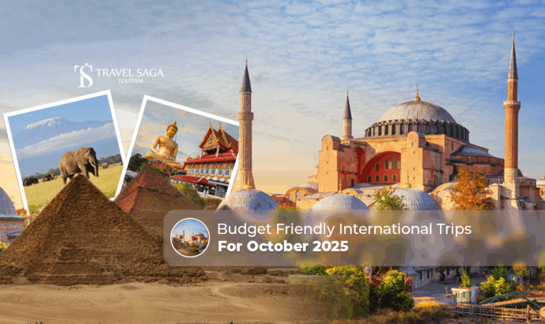 budget international trips in October 2025, affordable travel destinations in October Blog Banner by Travel Saga Tourism