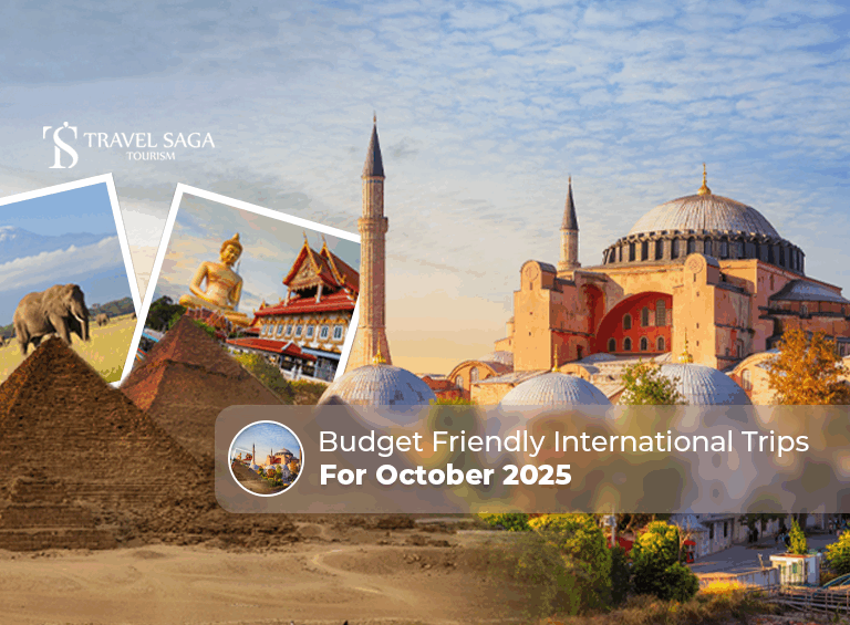 budget international trips in October 2025, affordable travel destinations in October Blog Banner by Travel Saga Tourism