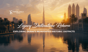 Old Dubai heritage districts | Dubai heritage vs modern Dubai Blog Banner by Travel Saga Tourism