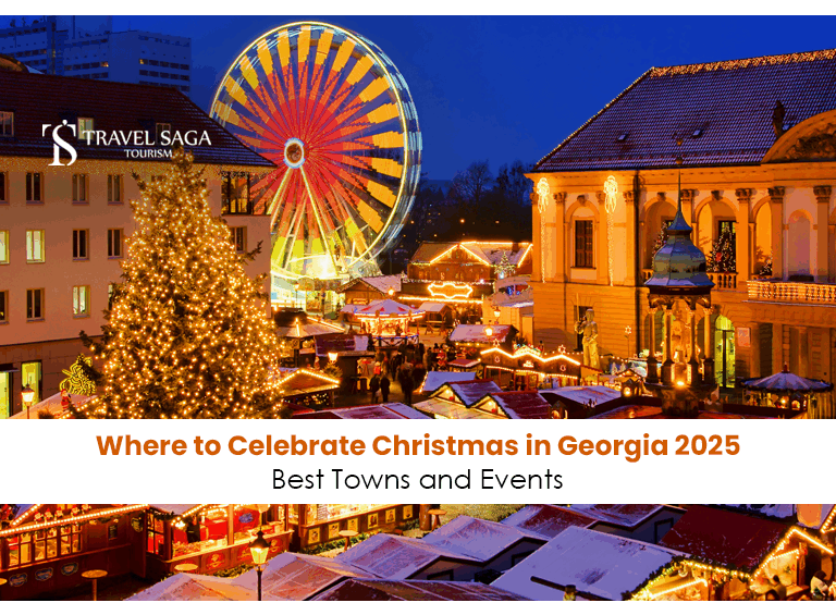 Celebrate Christmas in Georgia | Georgia Christmas events Blog Banner by Travel Saga Tourism