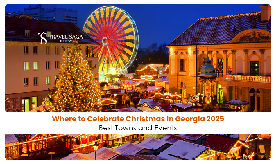 Celebrate Christmas in Georgia | Georgia Christmas events Blog Banner by Travel Saga Tourism