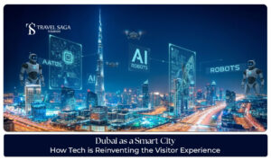 smart city Dubai visitor experience | Dubai smart tourism technology Blog Banner by Travel Saga Tourism