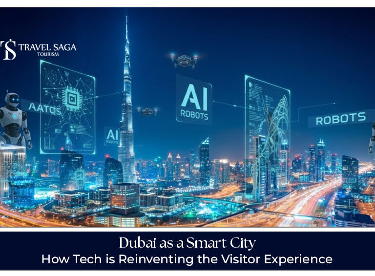 smart city Dubai visitor experience | Dubai smart tourism technology Blog Banner by Travel Saga Tourism