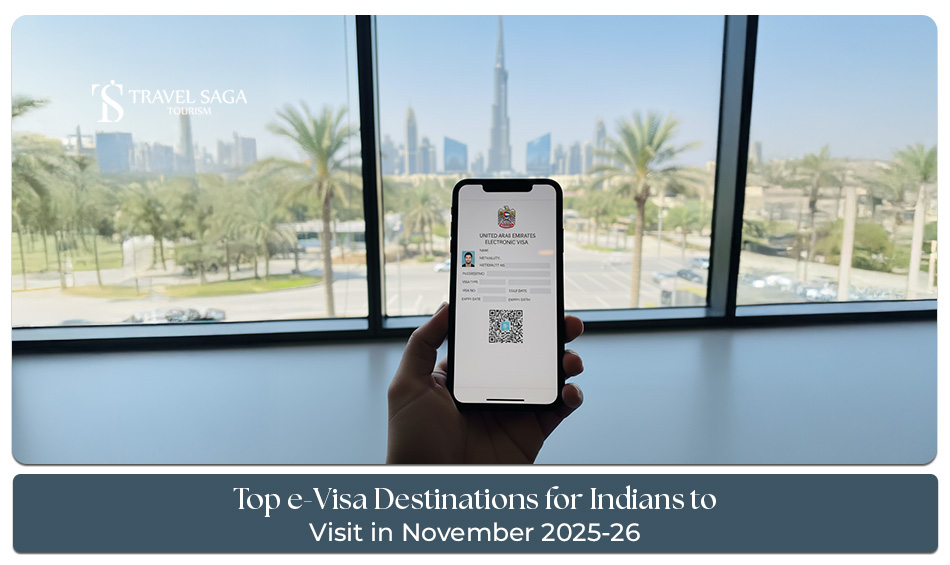 e-Visa destinations for Indians | e-Visa destinations November Blog Banner by Travel Saga Tourism