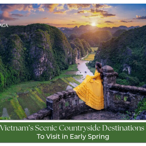 Scenic countryside landscape in Vietnam during early spring