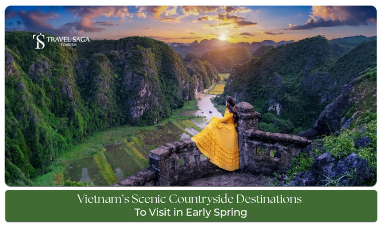 Scenic countryside landscape in Vietnam during early spring