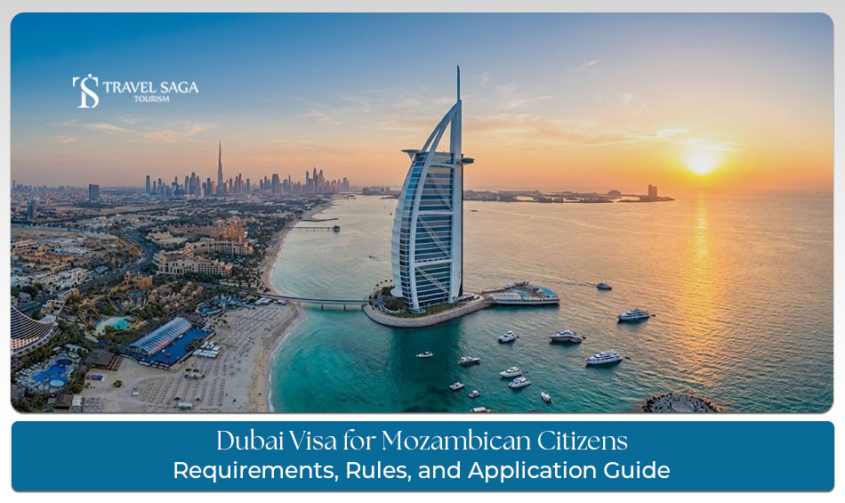 Dubai Visa for Mozambican Citizens Guide with UAE skyline and Burj Khalifa travel concept