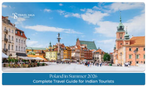 Indian tourists exploring Poland in summer.