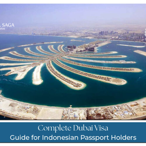 Dubai visa guide for Indonesian passport holders with UAE skyline, Burj Khalifa, passport, and travel documents representing easy Dubai travel process from Indonesia.