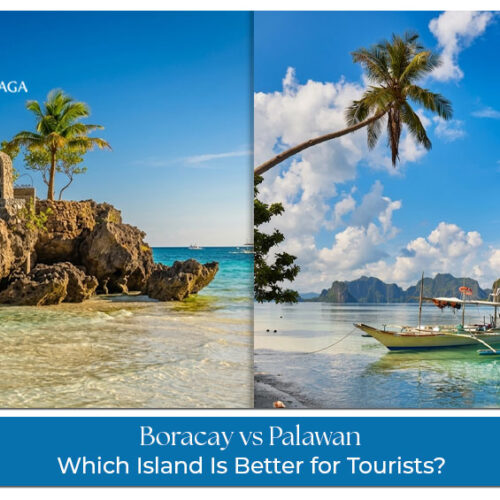 Boracay vs Palawan comparison showing pristine beaches, turquoise waters, island landscapes, and popular tourist attractions in the Philippines.