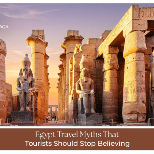 Tourists exploring Egypt's pyramids and ancient landmarks while learning common travel myths